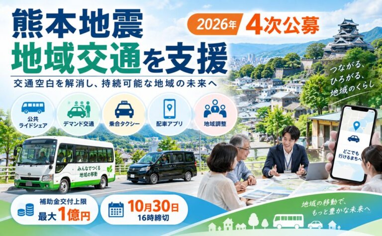 【2026年最新】熊本地震で生じた「交通空白」を最大1億円支援！4次公募を解説